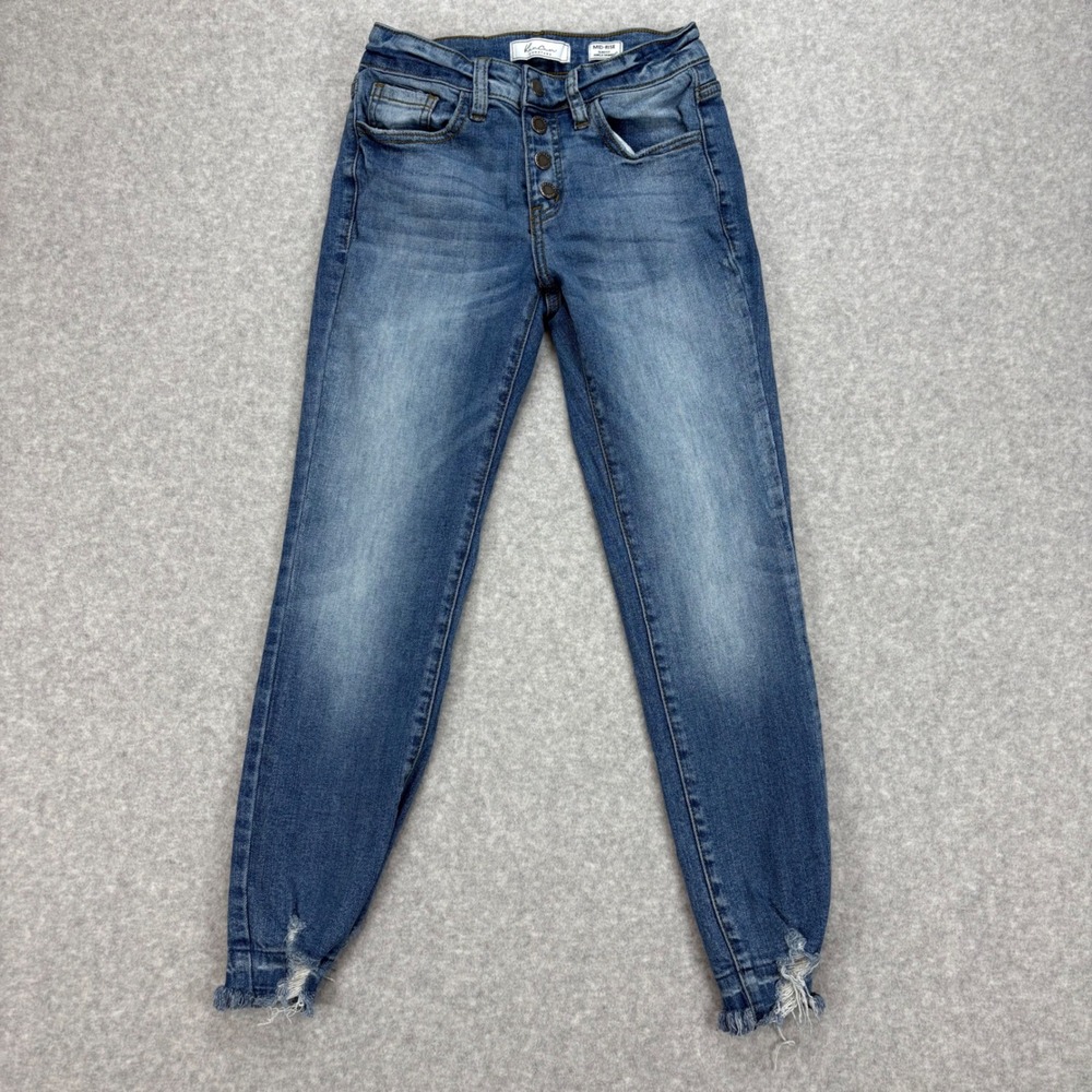 KanCan Ankle Skinny Jeans Girls 12 Blue Distressed Mid Rise Slim Fit Snap‎ Fly